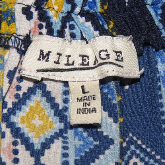 Mileage Blue Multicolor Print 3/4-Sleeve Wide Elastic Neck Blouse Size L (C1185) - Picture 6 of 7
